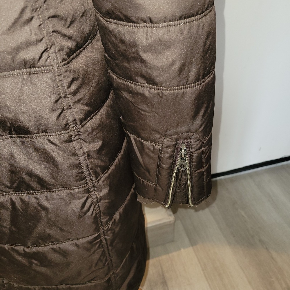 MOSSIMO Puffer Coat Brown Quilted Longline Padded Winter Jacket Warm Fur hood S - Picture 7 of 12